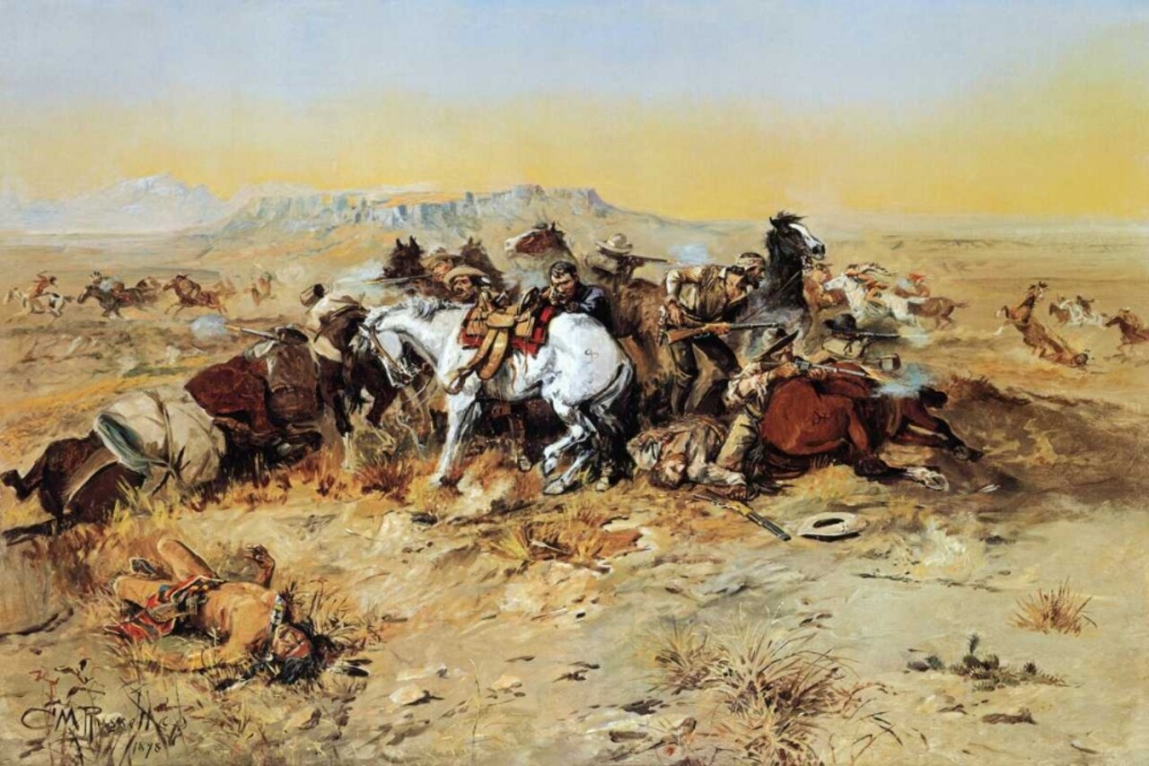 A Desperate Stand Poster Print by Charles M. Russell - Item # VARPDX133311